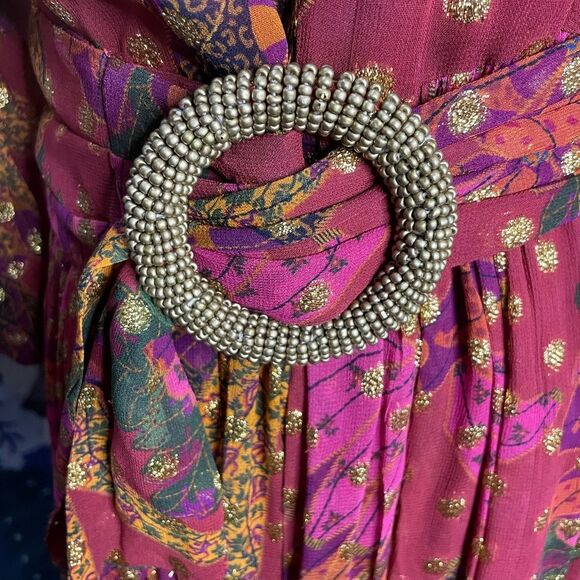 NWT- FARM Rio Red and Purple Sundress with Long Bishop Sleeves and V-Neck - Picture 4 of 6